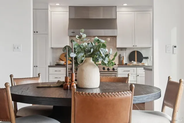 a dining room with furniture