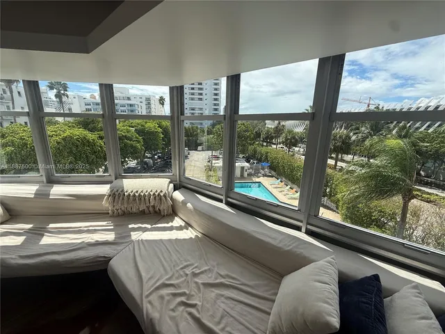 a living room with a large window
