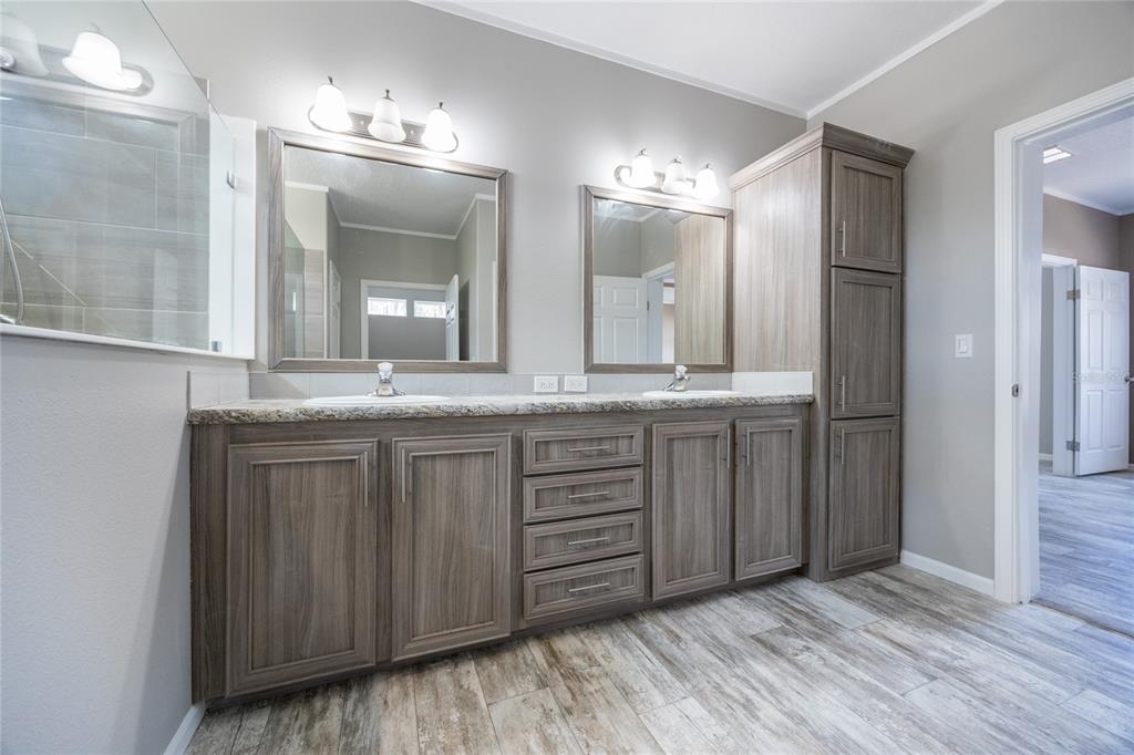 6671 Southwest 128th Lane Lake Butler, FL 32054 - Photo 39 of 66 a bathroom with a granite countertop sink and a mirror