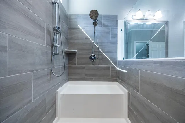 a bathroom with a bathtub