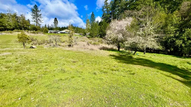 a view of a lake with a yard
