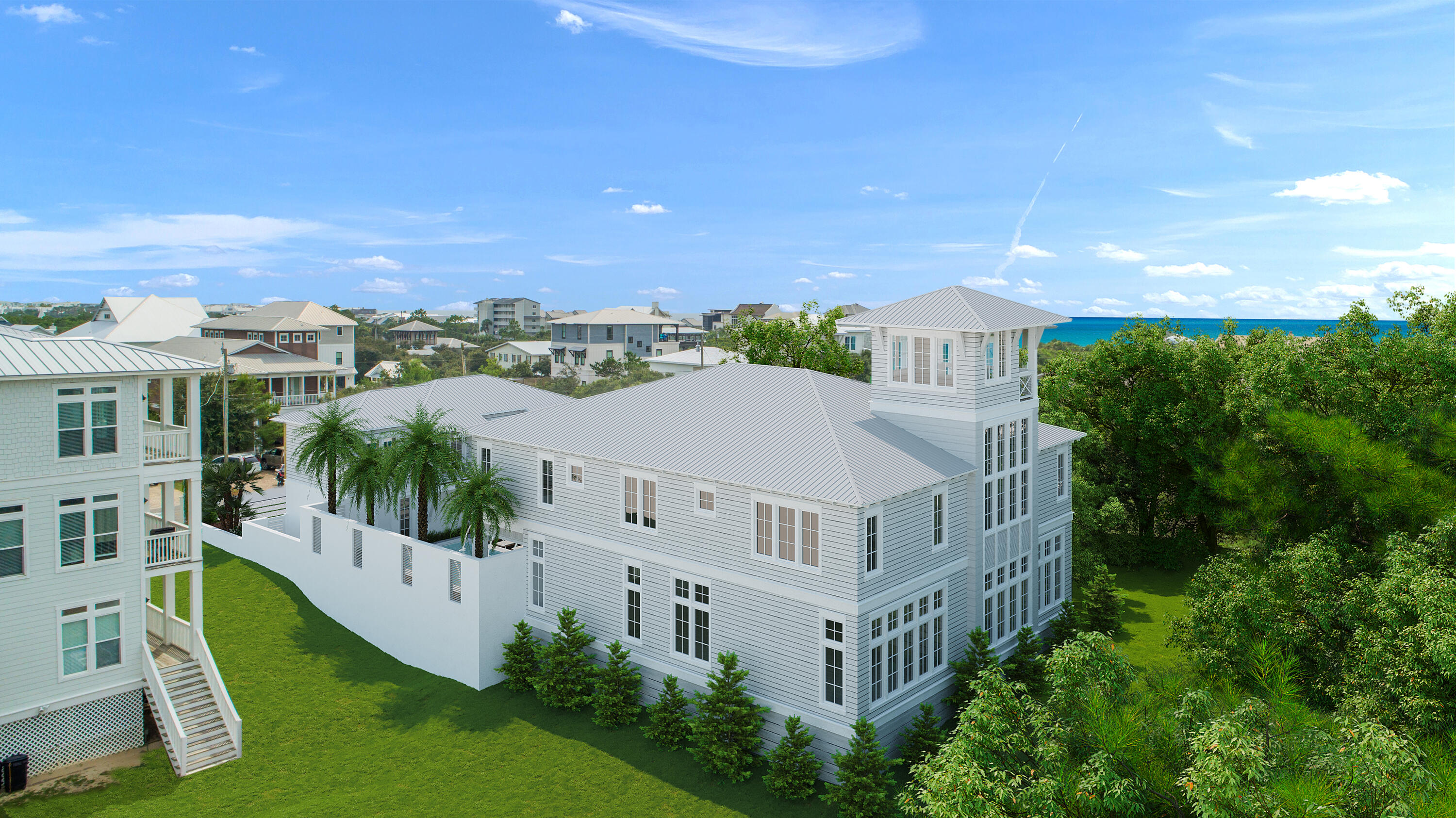 65 A St Inlet Beach Inlet Beach, FL 32461 - Photo 11 of 12 a view of a white house in front of a big yard with plants and large trees