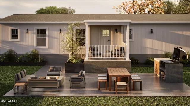 a backyard of a house with yard barbeque oven and outdoor seating