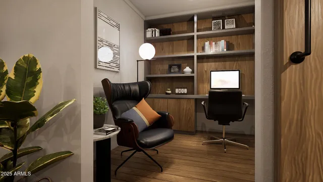 a bedroom with a bed and a couch