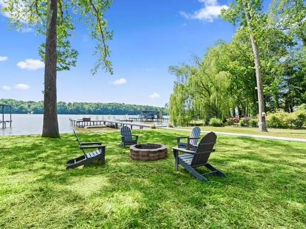 a view of a garden with an outdoor space