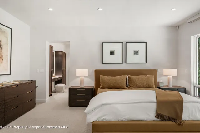 a bedroom with a bed and furniture