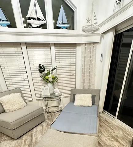 a bedroom with a bed and furniture