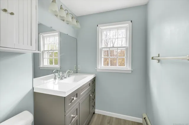 a bathroom with a bathtub