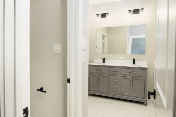 a white bath tub sitting in a bathroom
