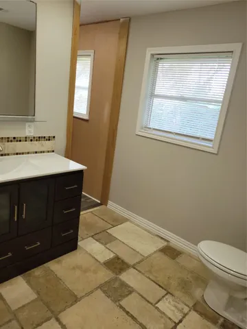 a bathroom with a sink a vanity and a toilet