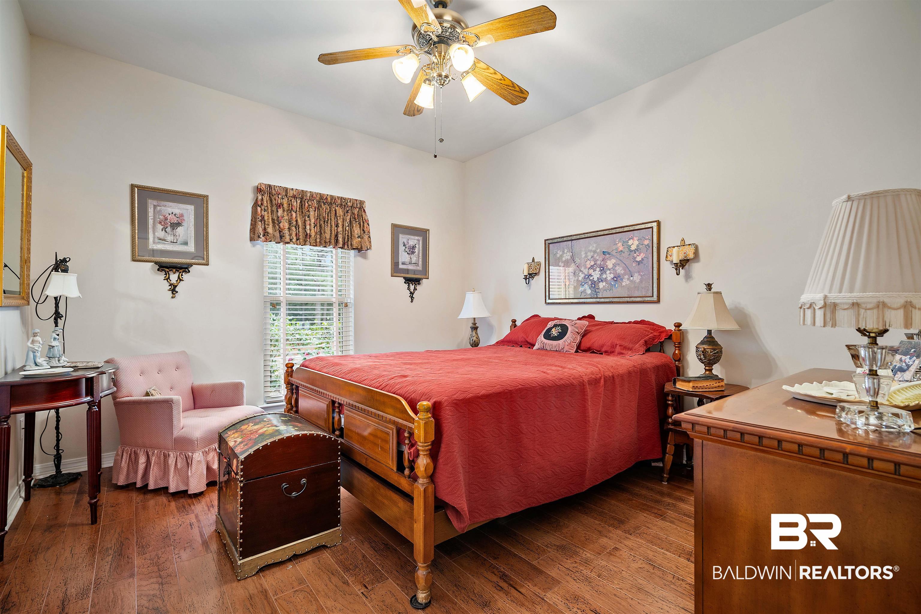7419 Pake Road Saraland, AL 36571 - Photo 17 of 27 Bedroom with dark hardwood / wood-style floors and ceiling fan