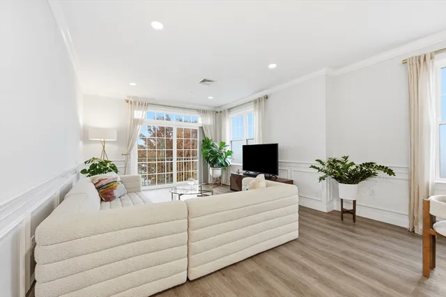 a living room with furniture potted plant and a flat screen tv