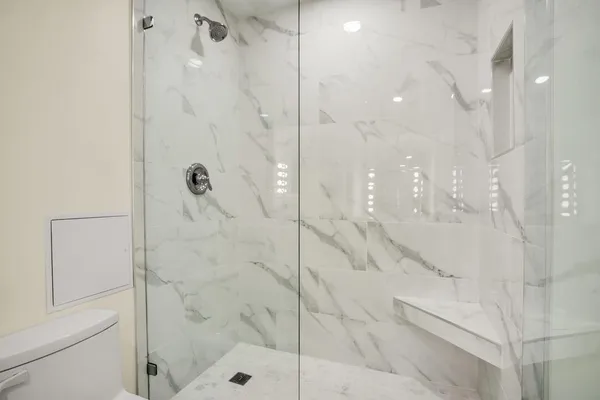 a bathroom with a shower