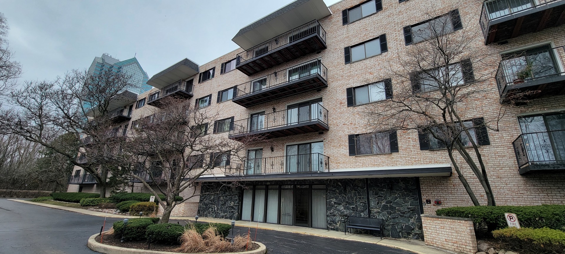 a view of a building with a balcony