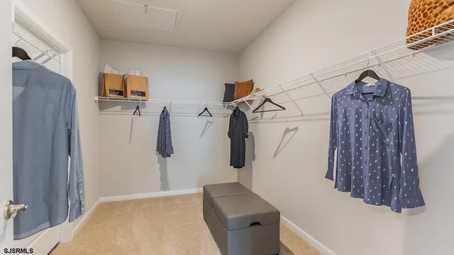 a view of walk in closet with clothes and shoes