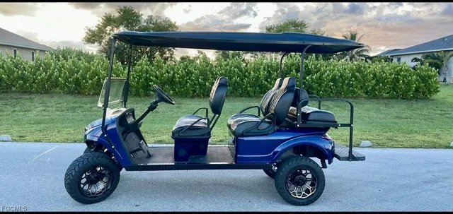 a car parked in front of a yard with plants