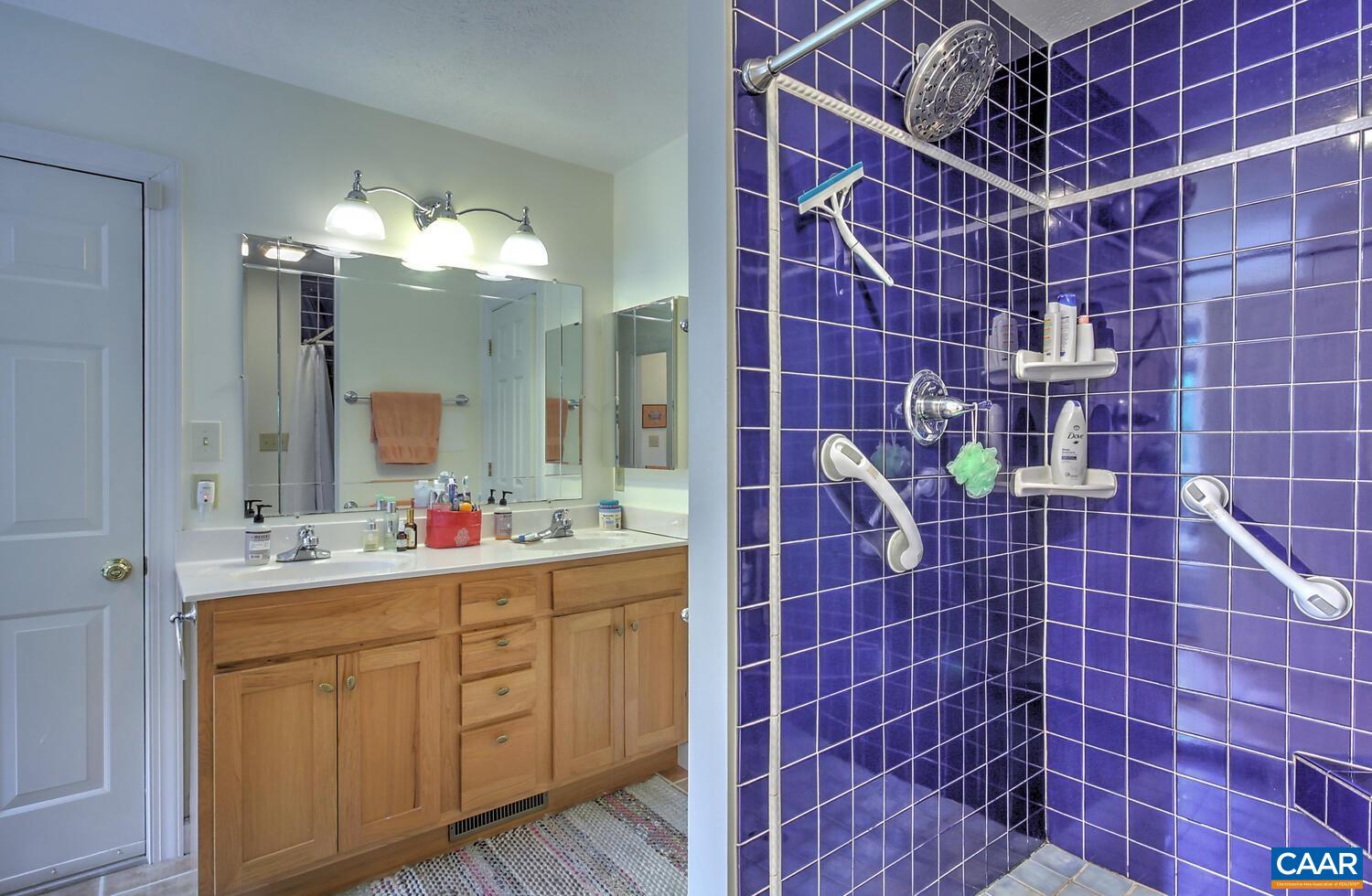 340 Beaver Pond Ridge Troy, VA 22974 - Photo 26 of 53 a bathroom with a double vanity sink a mirror and a shower