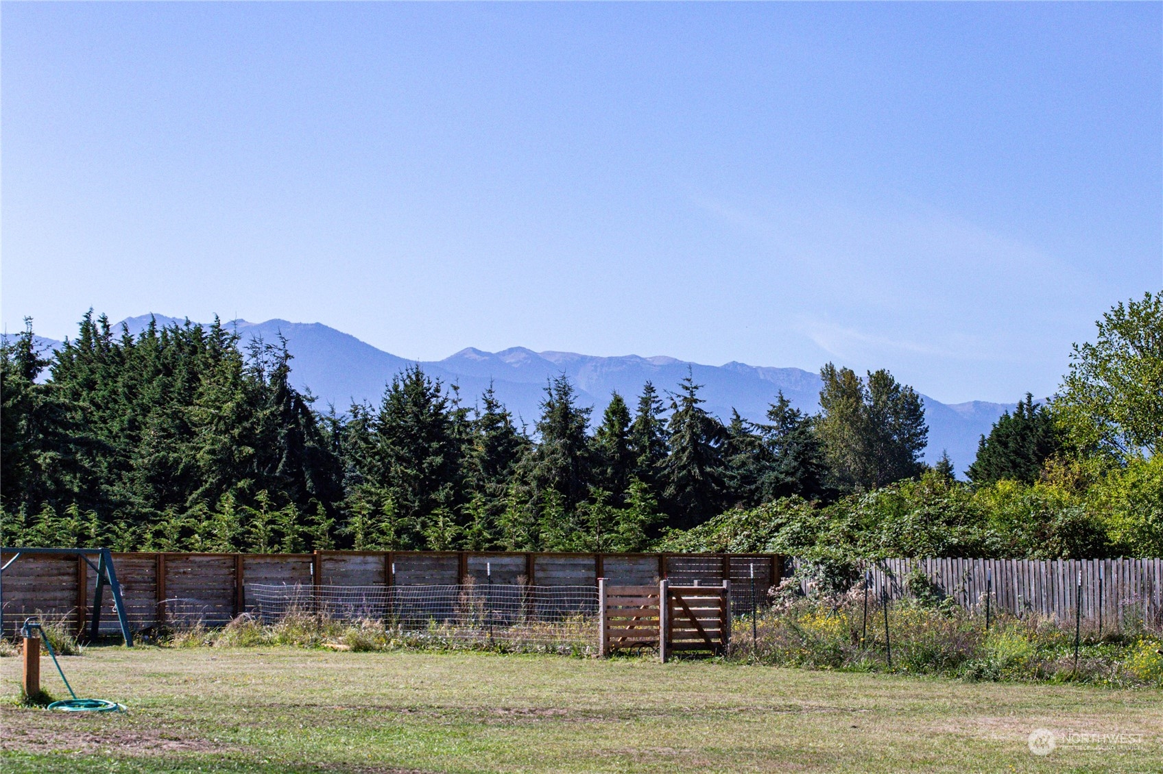 973 Towne Road Sequim, WA 98382 - Photo 5 of 40 a view of a swimming pool with a yard and mountain view