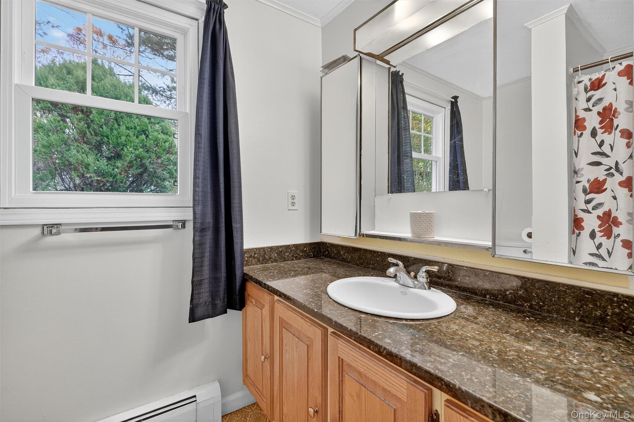 114 Laurel Hill Road Croton-on-Hudson, NY 10520 - Photo 24 of 30 a bathroom with a granite countertop sink and a mirror