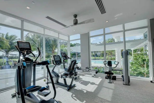 a view of a room with gym equipment