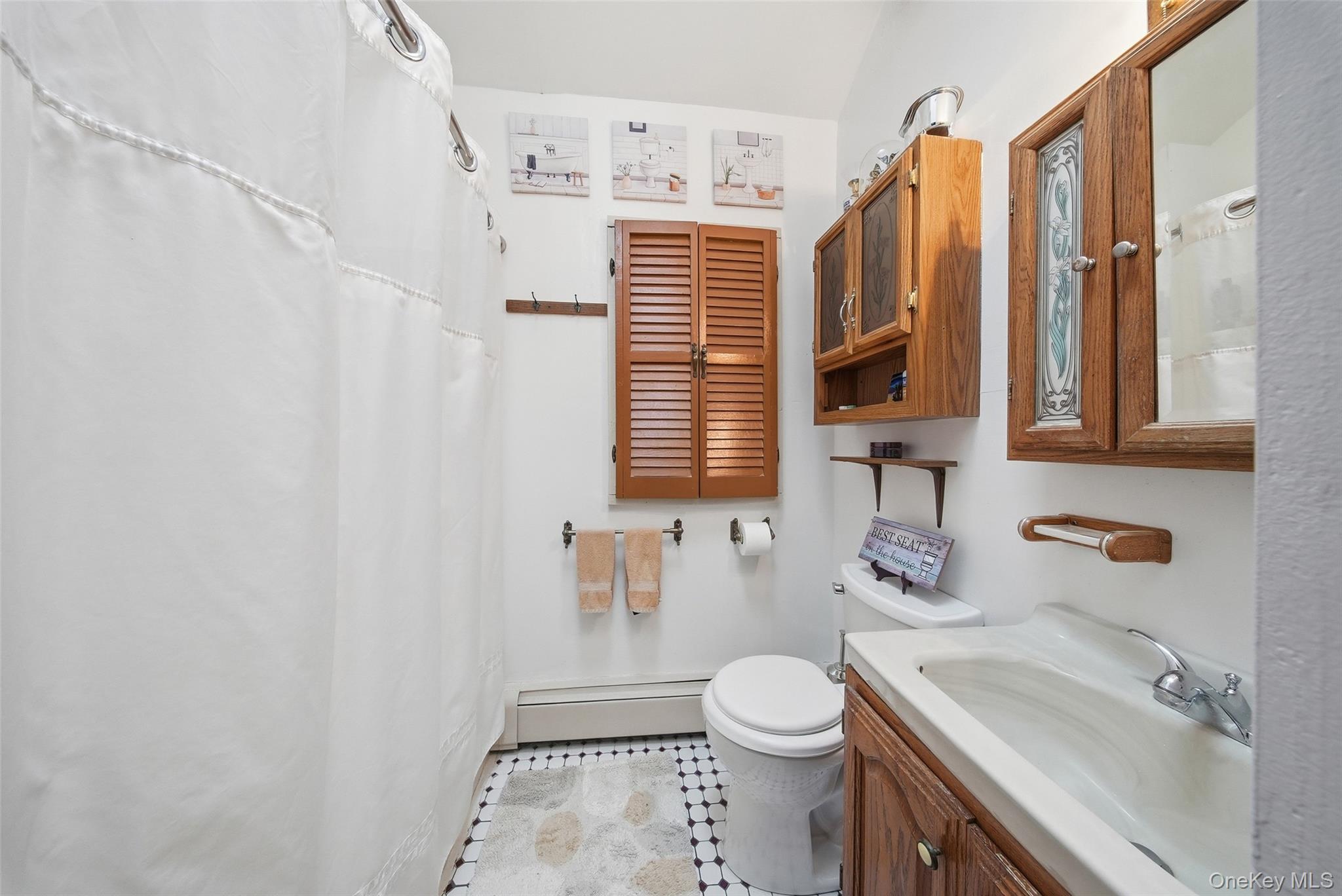 5003 Searsville Road Pine Bush, NY 12566 - Photo 16 of 40 a bathroom with a sink toilet a mirror and shower
