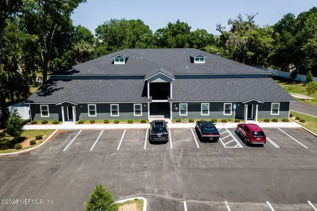 a front view of a house with patio
