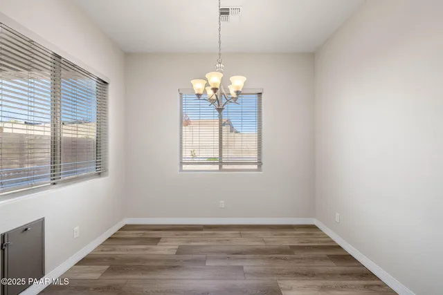 a view of a chandelier in a room