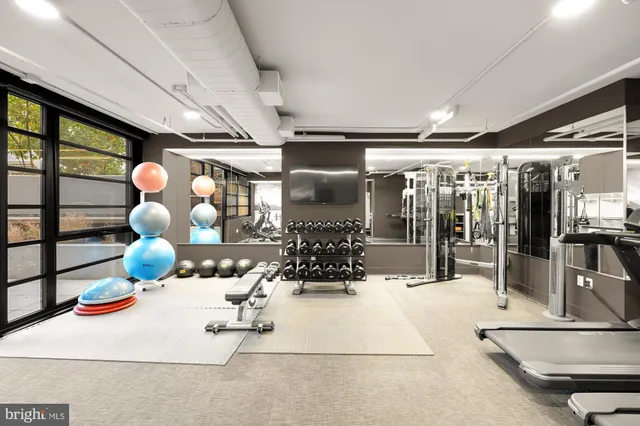 a room with gym equipment