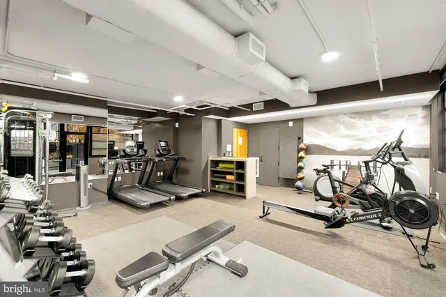 a view of a room with gym equipment