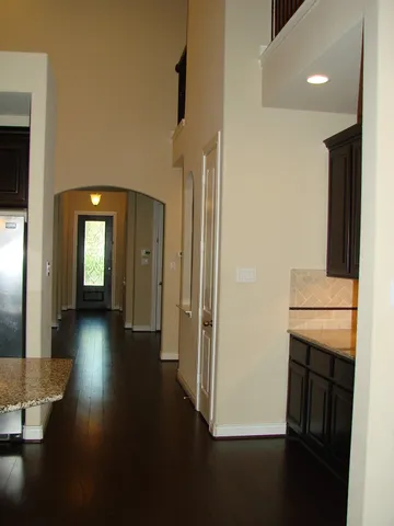 a view of a livingroom with wooden floor