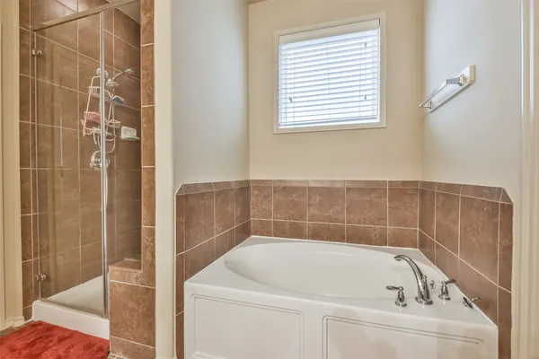 a bathroom with a bathtub