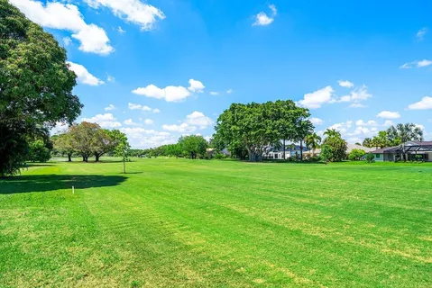 a view of a field of grass and trees