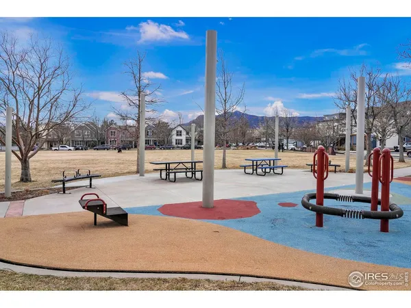 a view of a park with swings