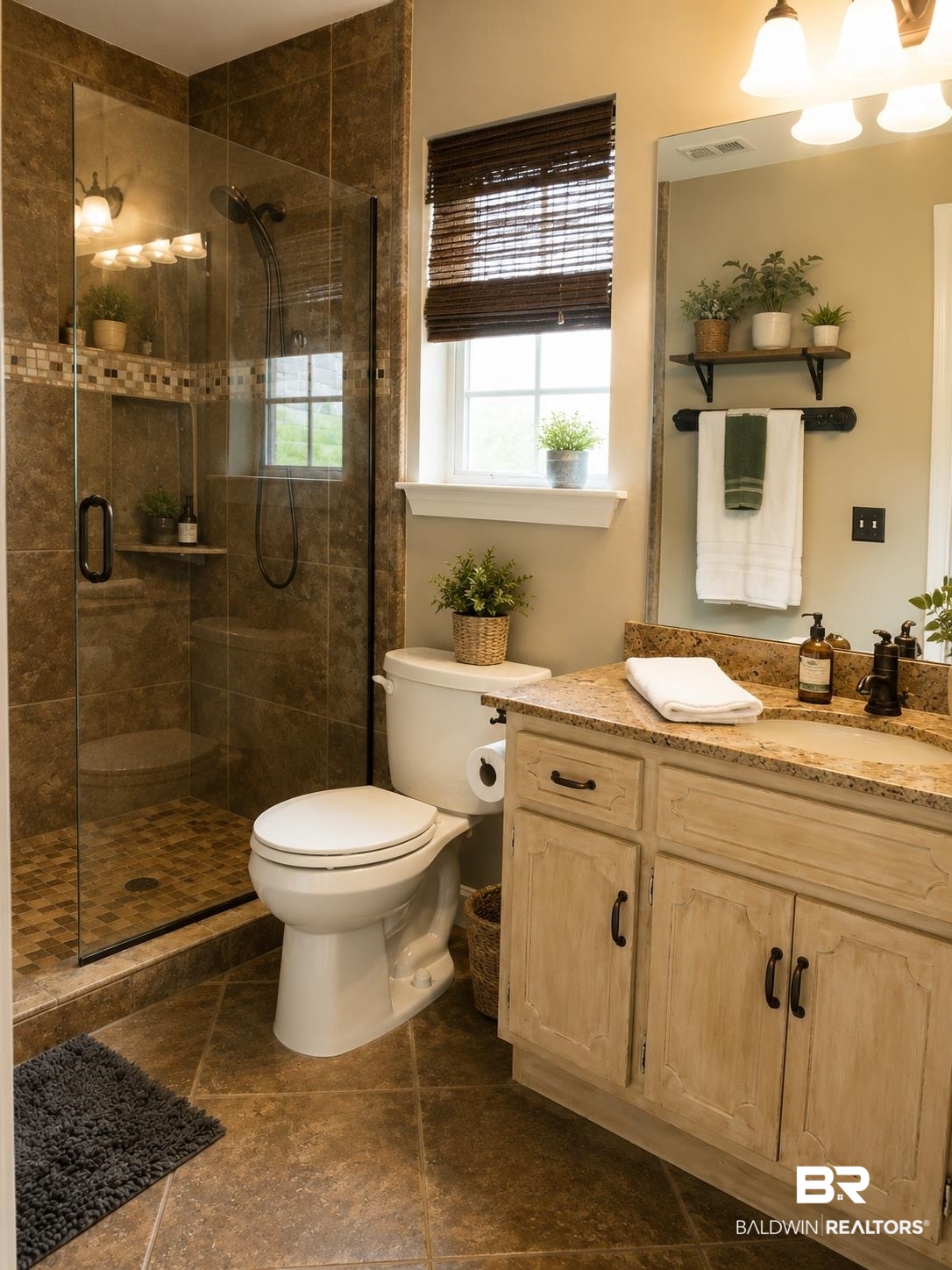 21733 Sedlack Road Silverhill, AL 36576 - Photo 16 of 22 Glass-enclosed shower featuring brown tilework and a built-in niche