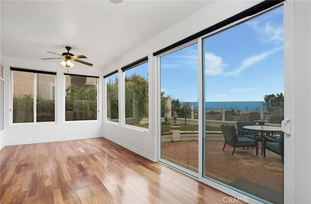 a view of a room with a large window