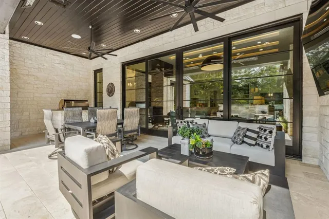 a view of dining room and wooden floor
