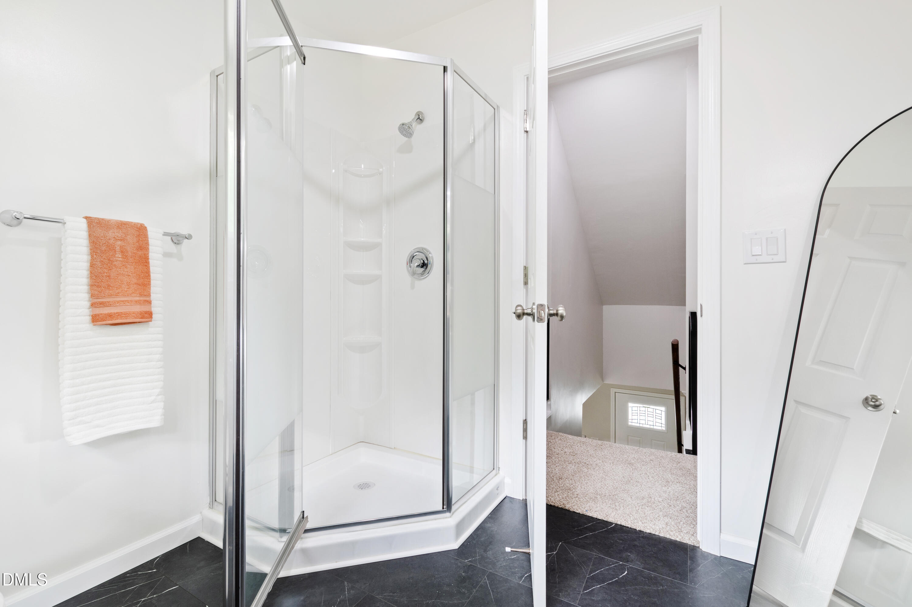 2153 Hurdle Mills Road Roxboro, NC 27574 - Photo 29 of 32 a bathroom with a glass shower door