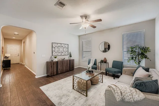 a living room with furniture