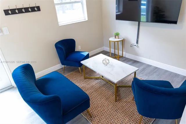 a living room with furniture