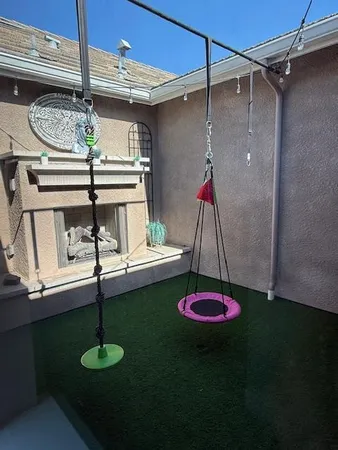 a kitchen with a table and a stove