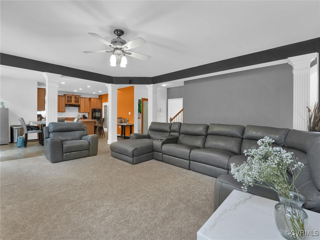 5512 Garden Grove Road Chesterfield, VA 23832 - Photo 12 of 48 Carpeted living room featuring ceiling fan