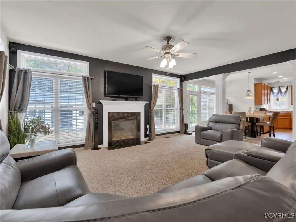5512 Garden Grove Road Chesterfield, VA 23832 - Photo 13 of 48 Carpeted living room with ceiling fan and decorati