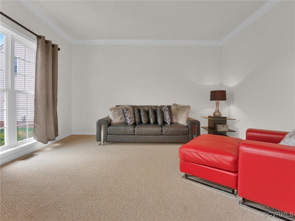 5512 Garden Grove Road Chesterfield, VA 23832 - Photo 20 of 48 Carpeted living room with ornamental molding