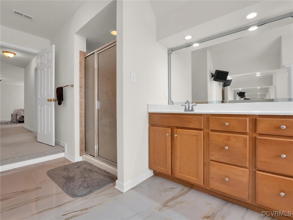 5512 Garden Grove Road Chesterfield, VA 23832 - Photo 33 of 48 Bathroom with a shower with shower door and vanity