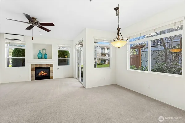 a view of a room that has a window in it