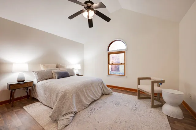 a workspace with furniture and wooden floor