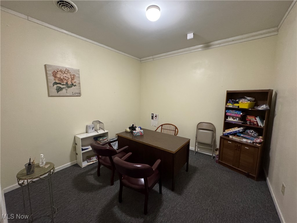 152 East Main Street Barnesville, OH 43713 - Photo 13 of 48 Office space with dark carpet and ornamental molding