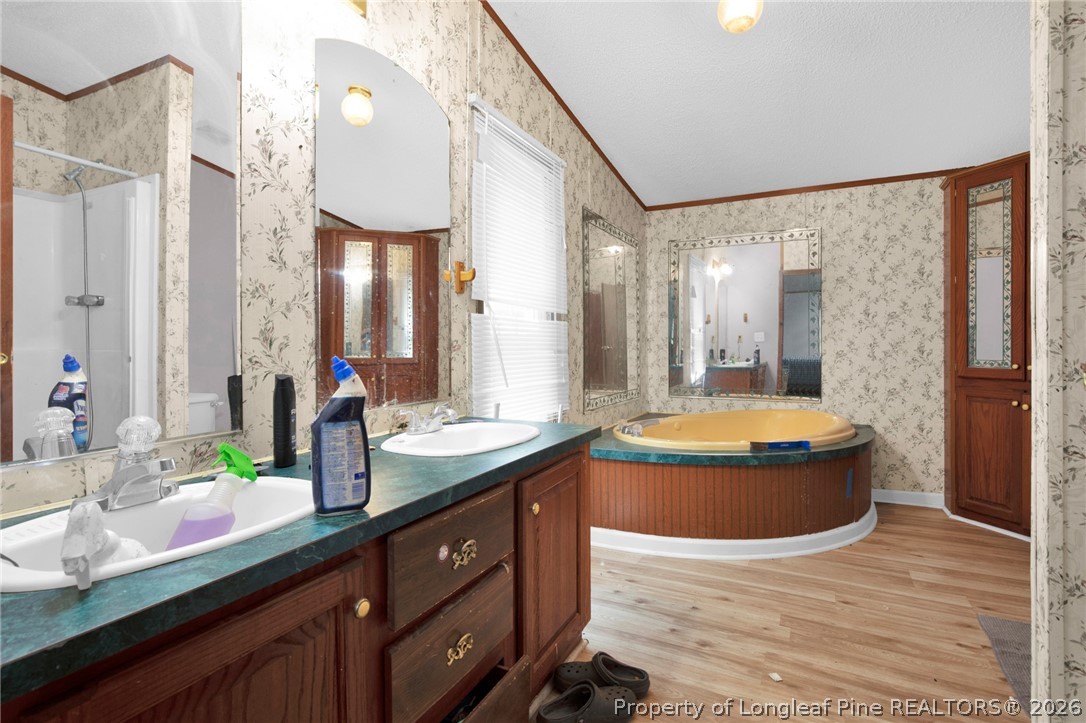 4705 Hickory Ridge Road Parkton, NC 28371 - Photo 21 of 37 a bathroom with a granite countertop sink and a mirror
