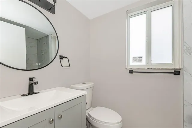 a bathroom with a sink a mirror and a toilet
