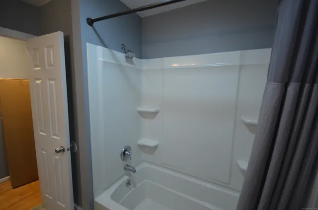 a bathroom with a bathtub